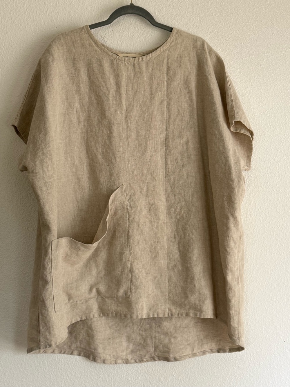 Elizabeth Suzann Linen artist smock Short-Sleeve Top in Beige